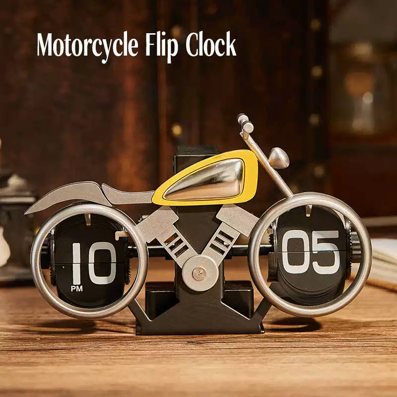 Motorcycle Automatic Page Turning Clock (Silver Gray)