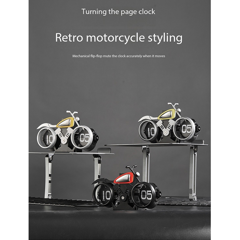 Motorcycle Automatic Page Turning Clock (Silver Gray)