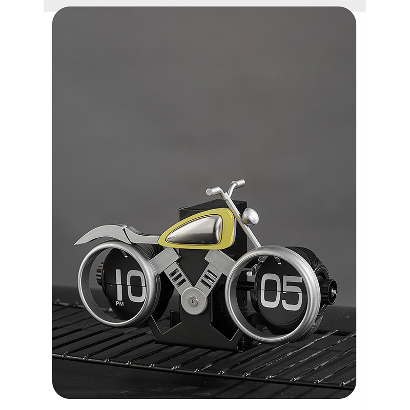 Motorcycle Automatic Page Turning Clock (Silver Gray)